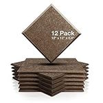 12 X 12 X 0.4 Inches Acoustic Absorption Panel, Beveled Edge Tiles Soundproofing Insulation (12 Pack, Brown)