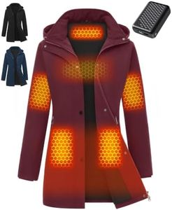 Women Long Heated Jacket Battery Pack Included Waterproof Rain Trench Casual Coat Lady Warm Winter Hoodie Face North Chamarras Para Mujer Para El Frio Abrigo De Invierno Chaqueta Regalos Navidad