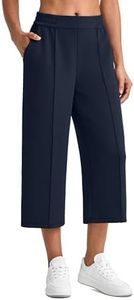G4Free Capris with Pockets for Women Wide Leg Casual Relaxed Fit Capri Pants Stretchy High Waist Sweatpants for Summer(Dark Blue,S,Regular)