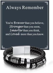 Bandmax Black Double Row Celtic Bead Cuff Bracelets for Men Waterproof Durable Chunky Rope Wristband 7.5 Inch Christmas Birthday Graduation Gift for Brother Friend Classmate