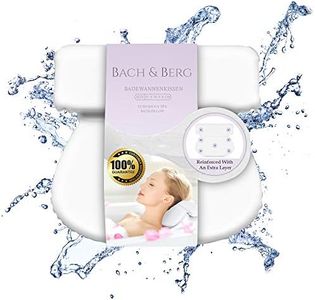 Bach&Berg® Luxury Waterproof Bath Pillow for Head, Neck and Back Support | With 7 Non-Slip Suction Cups | Fits All Bathtubs | Perfect Accessory for Bathroom and Home Spa