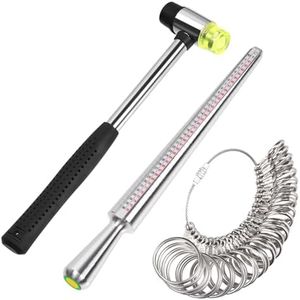 Mardatt 3Pcs Ring Sizer Measuring Tool Set, Including Ring Sizer Mandrel Measuring Tool, Ring Gauge Finger Sizer & Rubber Jewelry Hammer for Man Women Jewelry Making