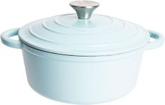 Lexi Home Cast Iron Enameled Dutch Oven Pot with Lid 2.8 qt, Sauce Pan, Pasta Server, Stove Top Pot, Dish for Sourdough Bread, Slow Cooking Chicken, Soup & More, Kitchen Cookware - Light Blue