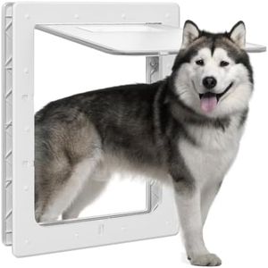 PETOUCH Dog Door, Plastic Pet Door by, 16.7" x 11.7" Inner Frame for Large Dog and Pets, Easy to Install, 2-Way Locks, Durable Frame Doggy Door for Door, Screen & Wall, White Doggie Door, Large