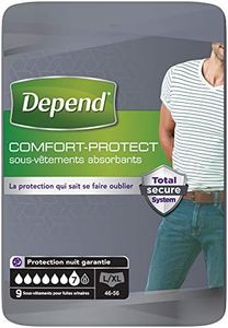 Depend Comfort-Protect Sous-Vêtements Homme (7 Gouttes) Taille L/XL pour Fuites Urinaires et Incontinence x54 (6 Paquets de 9 Sous-Vêtements)