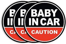 GEEKBEAR Baby in Car Vehicle Magnet - Colorful, Reflective, Weather-Resistant - Circular 4.7 x 4.7 in (Black/Red, 3 Pack)