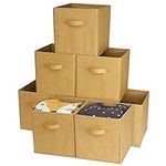 MATANA 8 Pack Foldable Fabric Cube Storage Boxes, Canvas Storage Unit for Baby Clothes, Home and Wardrobe Organisers - Khaki, 27.5cm x 27.5cm x 28cm