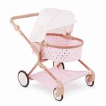 Babi by Battat – Baby Doll Double Stroller Mini Gold Stars – Foldable Canopy, Swivel Wheels, Storage Basket – Pink Carriage Fits Twin 14-inch Dolls – Children’s Toys for Kids Ages 3+