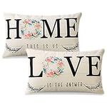 JOTOM Cushion Covers 30x50cm Set of 2 Love Home Outdoor Throw Pillow Case Romantic Square Linen Cushion Pillowcases Home Decorative for Couch Outdoor Sofa Bedroom Living Room (Home Love, 12"x20")