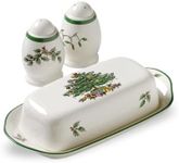 Spode Christmas Tree 3-Piece Hostess Set - Butter Dish with Lid, Salt Shaker, Pepper Shaker - Festive Earthenware for Christmas, Hanukkah, Holiday Entertaining - Dishwasher Safe Collectible Gift Set