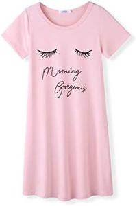 Arshiner Girls Nightgowns Summer Soft Cotton Cute Eyelash Print Pajama Nightdress for Kids 7-8Y