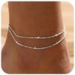 LEXODY Silver/Gold Anklets for Women, Sterling Silver Evil Eye Ankle Bracelets for Women Trendy Dainty Waterproof Anklets Set Adjustable Layered Anklet Bracelets for Women Silver Jewelry Gift, 7+2mm,