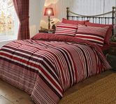 Sleepdown Flannel Stripe Red Reversible Soft Duvet Cover Quilt Bedding Set With Pillowcase-Single (135cm x 200cm, Cotton