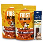 First Bark Jerky & Gnawlers Dog Treats Combo - Gnawlers Hearty Roll 40G X3 & Chicken Training Cubes X2 Sold By Dogsncats, All Life Stages