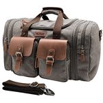 Wildroad 50L Travel Duffel Bags, Expandable Canvas Genuine Leather Duffle Bag Upgraded Overnight Weekender Travel Bag Carry on Bag (Grey)