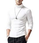 Jhsnjnr Men Slim Fit Lightweight Turtleneck Long Sleeve Pullover Top Turtleneck T-Shirt White L