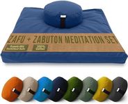 Meditation Cushion Mat Set - ROUND Zafu Floor Pillow Organic Buckwheat Pillow + Cotton Filled Zabuton Prayer Pad - Meditation Pillow Yoga Knee Pad - Made in USA - 14" Round, ROYAL BLUE Cotton
