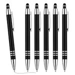 Dimeho 6 Pack Stylus Tip Ballpoint Pens Retractable Click Ball Point Pen Metal Smooth Writing Pens Mild Touch Black Ink Inspirational Ballpen with Stylus for Touch Screens Office Supplies