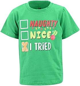 Unique Baby Boys Naughty Nice I Tried Kids Christmas Shirt Clothes (10Y, Green)