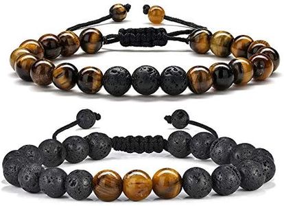 M MOOHAM Natural Stone Bracelets for Men - 8mm Tiger Eye | Matte Agate | Lava Rock Bracelets for Men Teen Boys Gifts Anniversary Fathers Day Birthday Gifts for Him, 7 inch, Stone, no gemstone