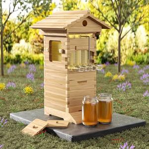 ACORNS 4Pcs Flowing Honey Bee Hive Box Starter Kit, Complete kit with hive Frames, 6 Brood Frames, self-Flowing Honey Design Cedar bee House