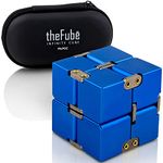 PILPOC theFube Infinity Cube Fidget Desk Toy - Premium Quality Aluminum Infinite Magic Cube with Exclusive Case, Sturdy, Heavy, Relieve Stress and Anxiety, for ADD, ADHD, OCD (Blue)