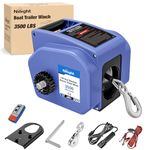 Nilight Boat Trailer Winch 3500 lbs Portable Electric Boat Winches 12 V DC Marine Winch with Steel Cable Remote Control & Hand Crank Power-in Freewheel Operat Waterproof Winch for Boat Trailer, Blue