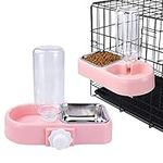 Crate Dog Cat Bowls, Dog Water and Food Bowl Set with Detachable Stainless Steel Bowl and Automatic Water Dispenser Bottle, Hanging Pet Cage Bowls, Kennel Food Water Feeder Bowls for Puppy Cat Rabbite Birds