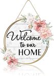 HPNIUB Welcome to Our Home Wood Sign(12”x 12”), Rustic Family Hanging Wooden Plaque, Welcome Sign for Front Door Farmhouse Front Porch Decor and Housewarming Gift