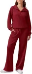 PINSPARK Two Piece Sets for Women Stretchy Lounge Sets Oversized Sweatshirt Sweatsuit Casual Sweatpants Fall Fashion Clothes 2024, Wine Red L