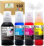 JoyPrinting 102 Ink Replacement for Epson 102 Ink Bottle Refills Compatible with Epson EcoTank ET-2750 ET-2700 ET-2756 ET-2850 ET-2856 ET-2851 ET-3700 ET-3750 ET-4750 ET-4850 ET-4856 (BK/C/M/Y, 4-PK)