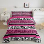 Zebra Stripes Comforter Leopard Print Comforter Set Kids Boys Girls Pink Black White Zebra Leopard Fur Bedding Set Ultra Soft Decor Wild Animal Skin Texture Pattern Duvet Set Toddler Size Quilt Set