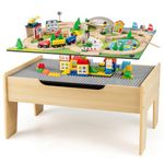 KOTEK Train Table, 78-Piece Wooden Toy Activity Playset w/Reversible Top, Tracks, Vehicles, Bridge, Fishpond, City Themed Train Set Table for Toddlers, Gift for Boys Girls