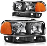 DWVO Headlight Assembly Compatible with 1999-2006 GMC Sierra 1500 2500/2007 GMC Sierra 1500&1500HD&2500HD&3500 Classic / 00-06 Yukon Headlights Black Housing Amber Reflector Clear Lens