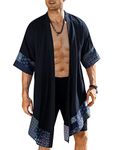 COOFANDY Men's Cotton Linen Cardigan Kimono Style Poncho Cloak Open Front Cape