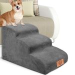 MASTERTOP Dog Stairs, 3-Steps High Density Foam Pet Steps with Detachable Cover & Non Slip Bottom, Waterproof Pet Ladder for Sofa, Couch & Bed - Grey