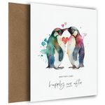 Congratulations Wedding Day Card for Bride & Groom - Happily Ever After - Watercolour Penguins