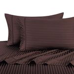 Royal Hotel Bedding Stripe Chocolate Full Size Sheets, 4PC Bed Sheet Set, 100% Cotton, 300 Thread Count, Sateen Striped, Deep Pocket