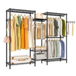 CHARYJOD Heavy Duty Clothes Rail, Metal Clothing Garment Rack 7 Tiers Adjustable Wire Freestanding Wardrobe Closet Rack with 4 Hanging Rods and Hook for Hanging Clothes, Black