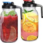 Tebery 2 Pack 1.9L Wide Mouth Glass Mason Jar Pitcher with Handle Lids, 64oz Water Carafe Jug Juice Mixing Pitcher for for Iced Tea, Sun Tea, Lemonade, Coffee