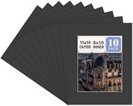 Golden State Art Pack of 10 11x14 BLACK Picture Mat Set with White Core Bevel Cut for 8x10 Pictures