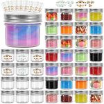 Mini Mason Jars with Lids 4oz 40Pack, Jaisie.W Glass Canning Jars with Floral Stickers- 4 oz Glass Jars with Lids for Food Storage, Candle Making, Pantry Organizers and Storage (Silver Lids)