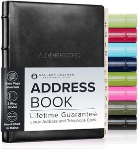 Gallery Leather Large Address Book with Alphabetical Tabs up to 480 Records, Leather Notebook Hardcover, Telephone and Address Books - 9x7, Desk Address, Acadia Black