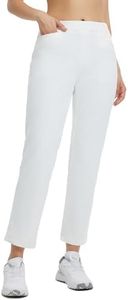 baleaf Women's Fleece Lined Golf Pants Winter Water Resistant Pockets for Travel Work Casual Star White M