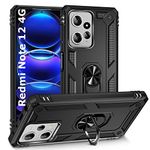 REALCASE Redmi Note 12 4G Back Cover Case | Hybrid PC Military Grade Shock Proof Armor Defender Ring Back Cover Case for Redmi Note 12 4G (Black)