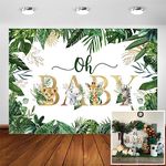 Avezano Jungle Animals Oh Baby Backdrop for Baby Shower Decoration Photography Background Safari Gold Green Greenery Leaves Gender Neutral Baby Shower Birthday Party Photoshoot (7x5ft)