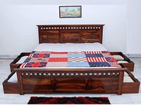 Eagle Furniture Solid Sheesham Wood King Size Bed with Storage | Wooden Double Bed Cot Bed with 4 Drawer Storage for Bedroom Furniture | Palang Double Bed for Hotels | Rosewood, Dark Brown Finish