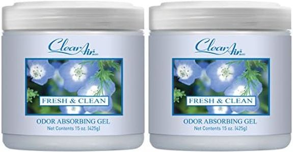 Clear Air Odor Absorber Gel - 15 oz, Pack of 2 - Air Freshener Absorbs and Eliminates Odors in Bathrooms, Cars, Boats, RVs and Pet Areas - Made with Essential Oils - Fresh & Clean Scent