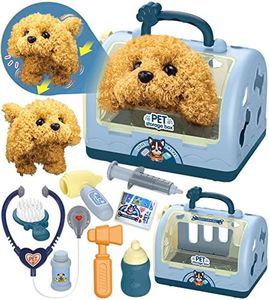STAY GENT Robot Chien Jouet Veterinaire Enfant Électrique Chien Interactif 12 Pièces Malette Docteur la Peluche Chien Qui Marche & Cage pour Soigner Jeux de Rôle Cadeau Enfants Filles 3 4 5 6 7 8 Ans