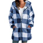 Women's Coat Long Sleeve Plaid Hooded Zipper With Pocket Loose Coat Winter Coats Women (Blue, L)